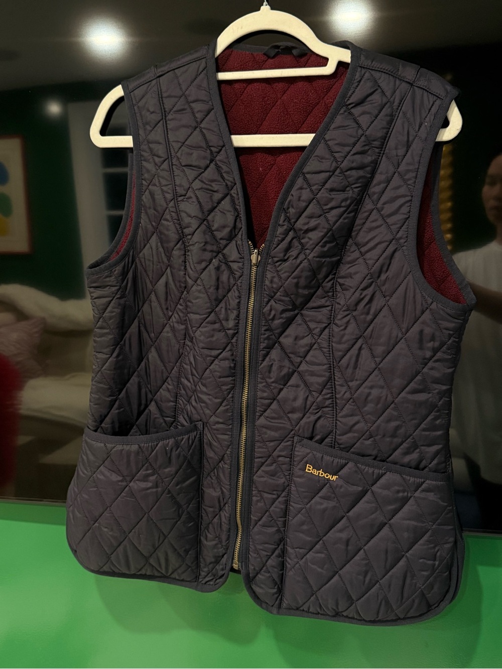 Barbour Navy Quilted Vest with Burgundy Lining